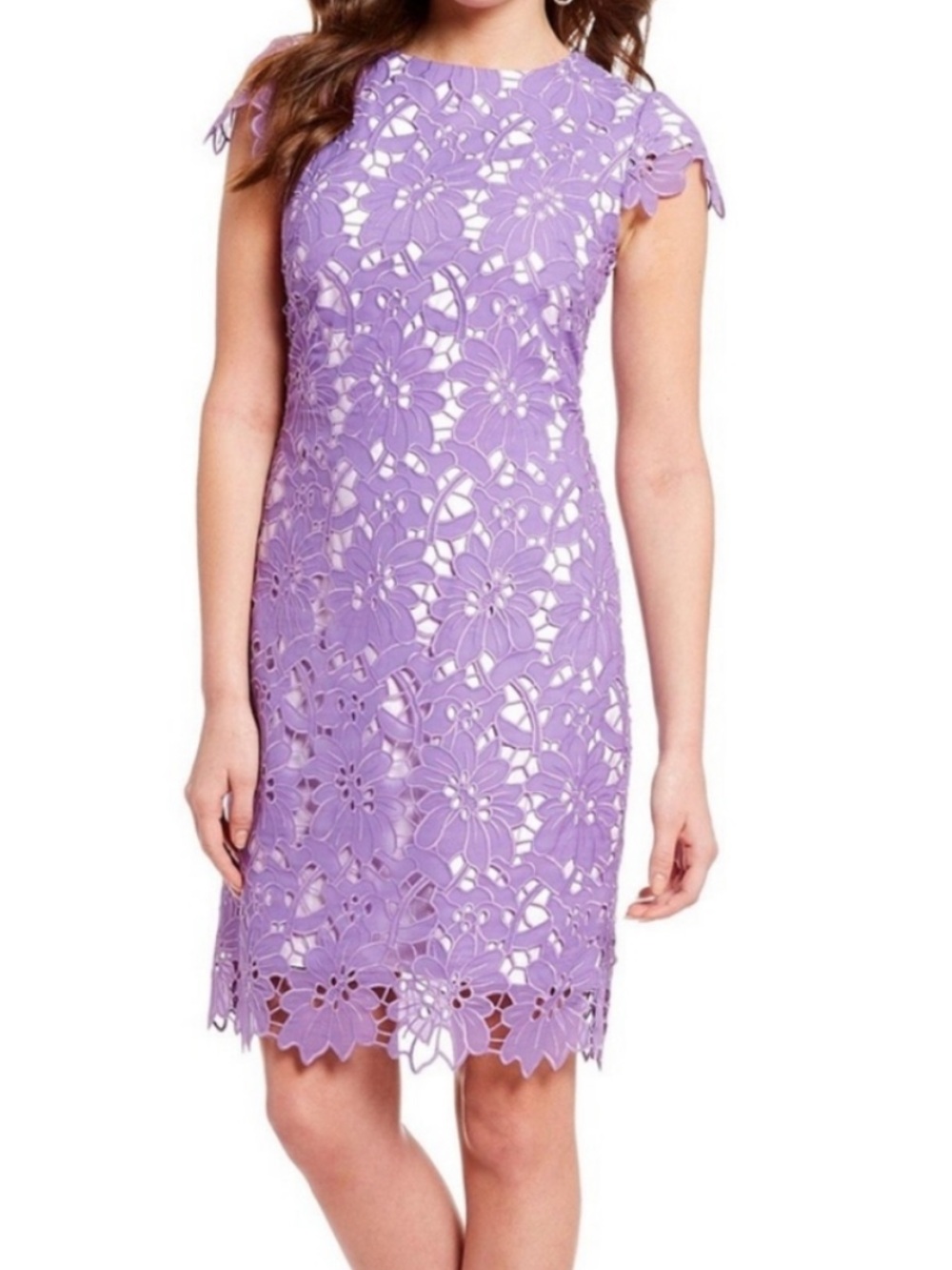 Badgley Mischka Dia Lavender Floral Lace Midi Dress Sz 6